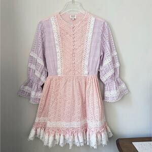 Fairy HEMANT & NANDITA Mara Shirt Short Dress Sz S Pink Lilac Whimsy Floral Lace